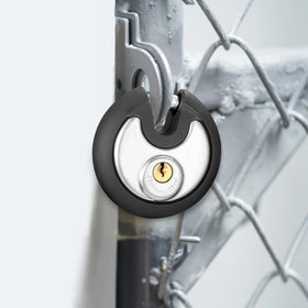 Puroma padlock versatile for warehouses, garages, and outdoor storage.