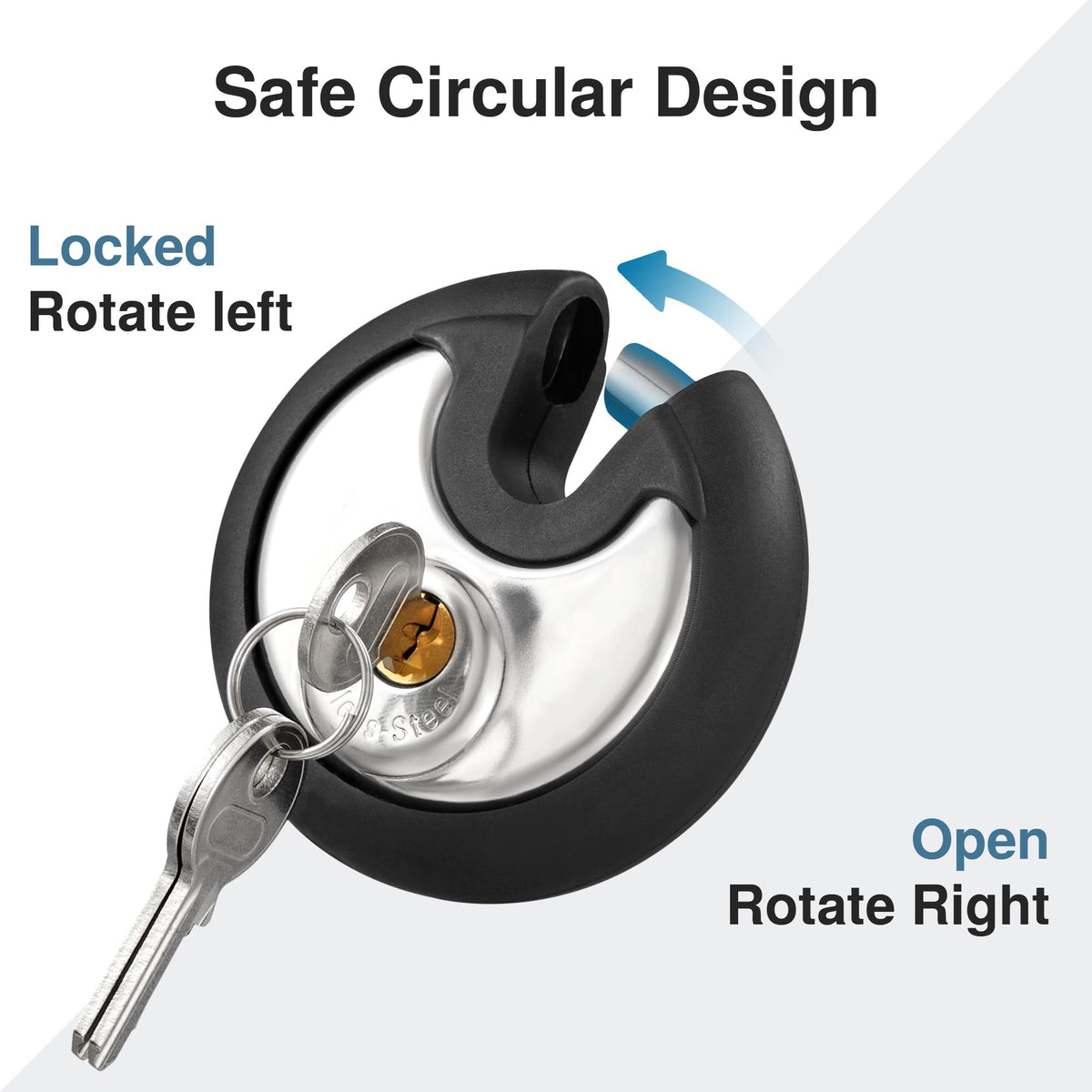 Puroma padlock with rubber bumper protection preventing surface scratches during handling.