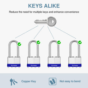 Puroma padlocks featuring a 4-pin cylinder for improved security and smooth operation.
