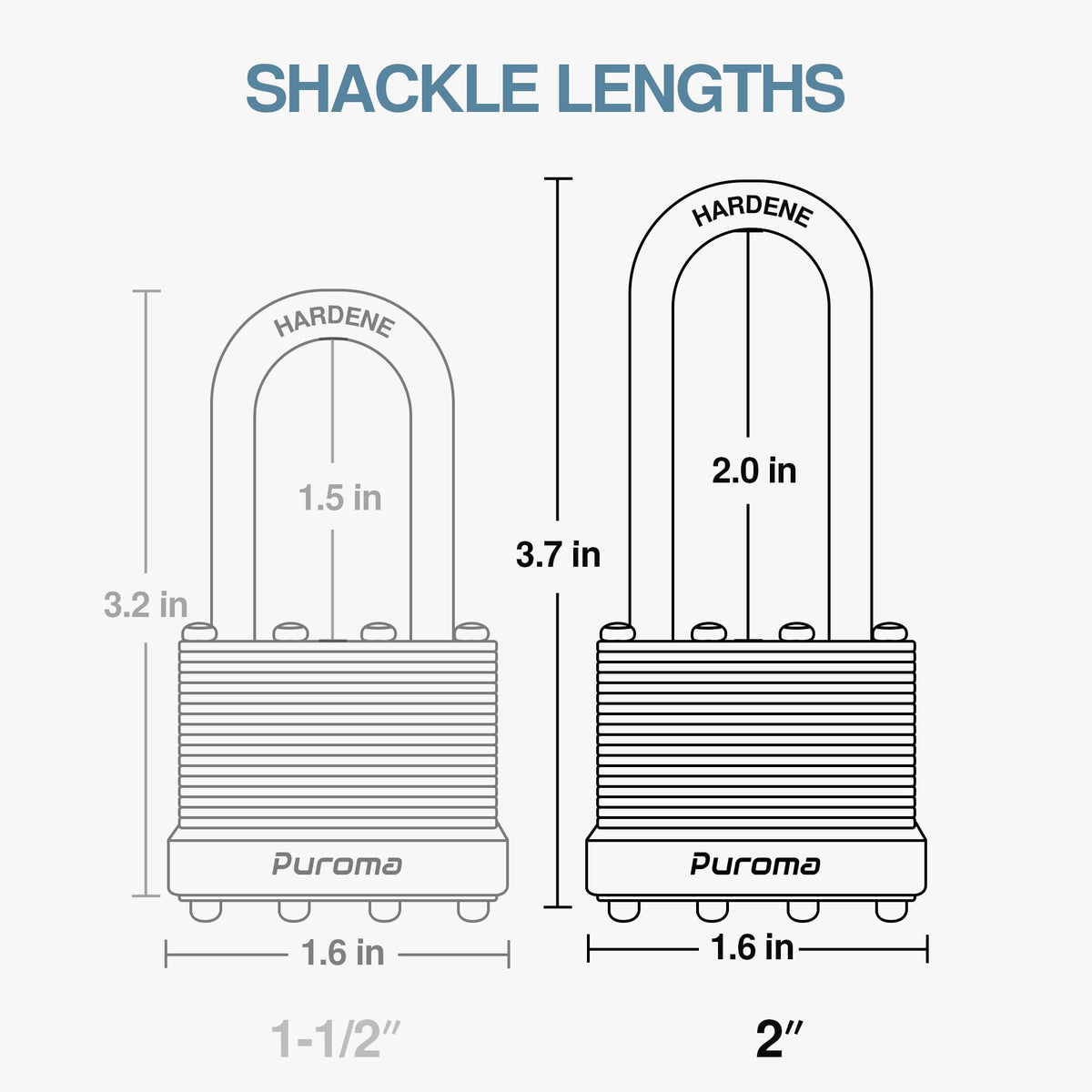 Puroma padlocks laminated steel body provides multi-layer protection and durability.