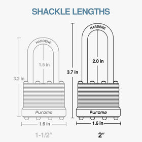 Puroma padlocks laminated steel body provides multi-layer protection and durability.