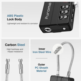 The flexible steel cable adapts to zippers, backpacks, and gym lockers.