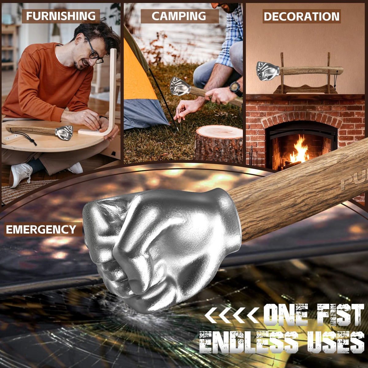 Purple Dragon fist hammer flat face and knuckles for versatile tasks.