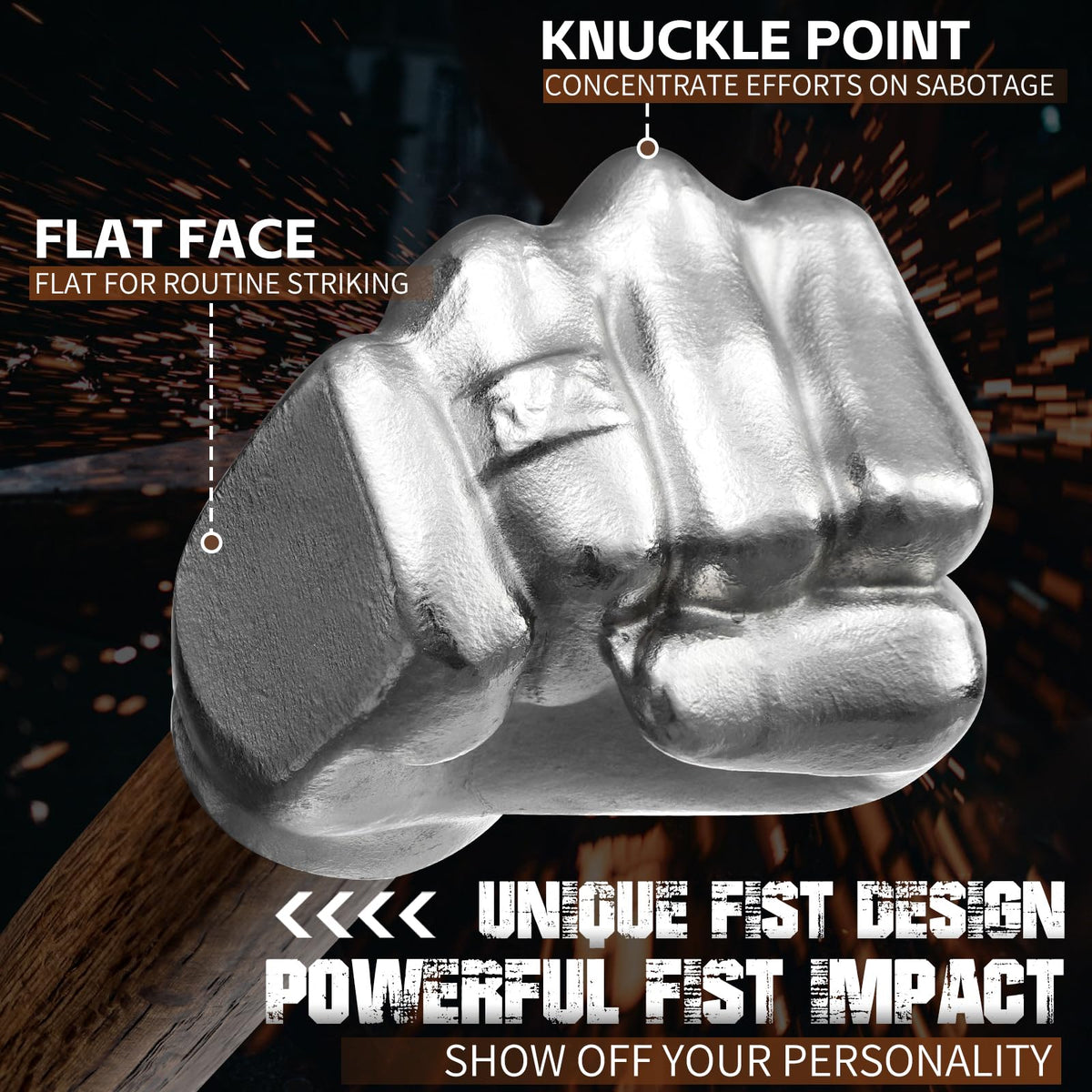 Purple Dragon fist hammer weighs 2 pounds for balanced use.