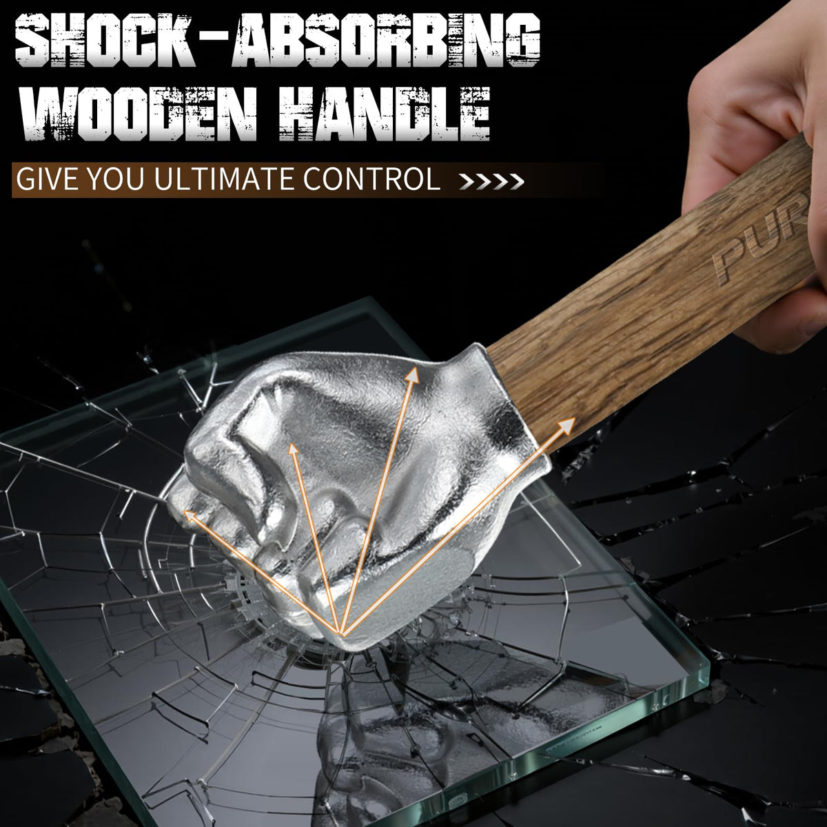 Purple Dragon fist hammer wooden handle with shock-absorbing grip.