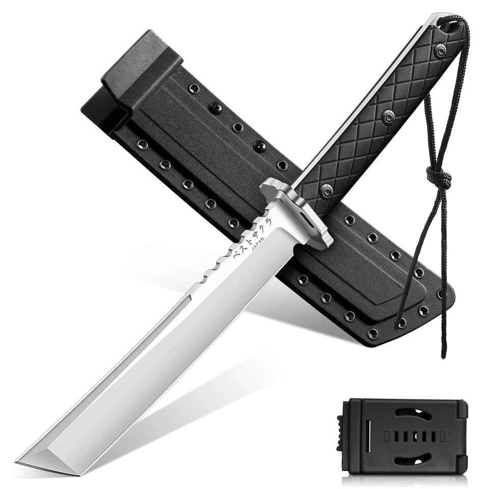 Purple Dragon Japanese fixed blade knife with sheath for ready outdoor tasks.