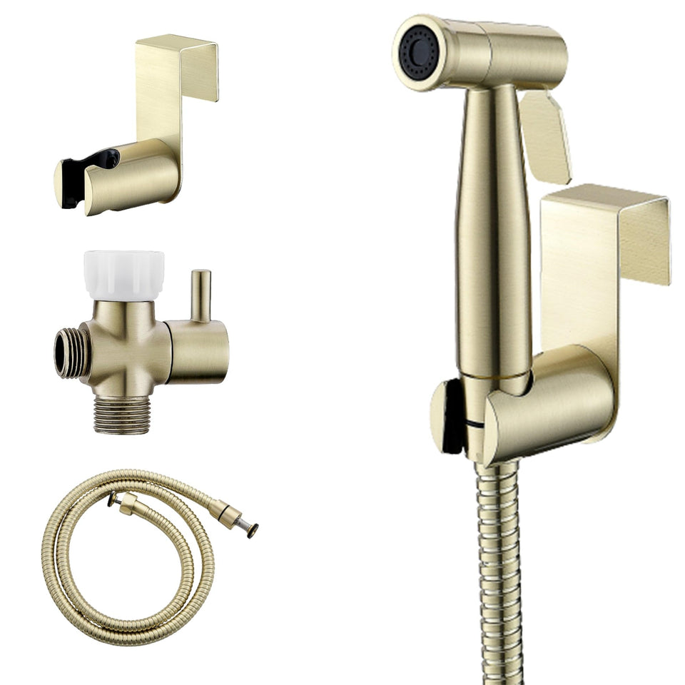 Purrfectzone bidet sprayer with brushed gold handle for easy daily hygiene.