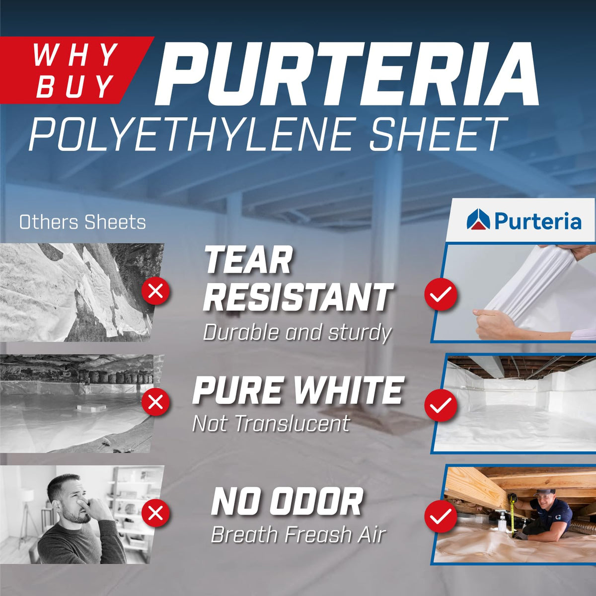 Purteria 10 mil heavy-duty polyethylene film ideal for basements and painting prep