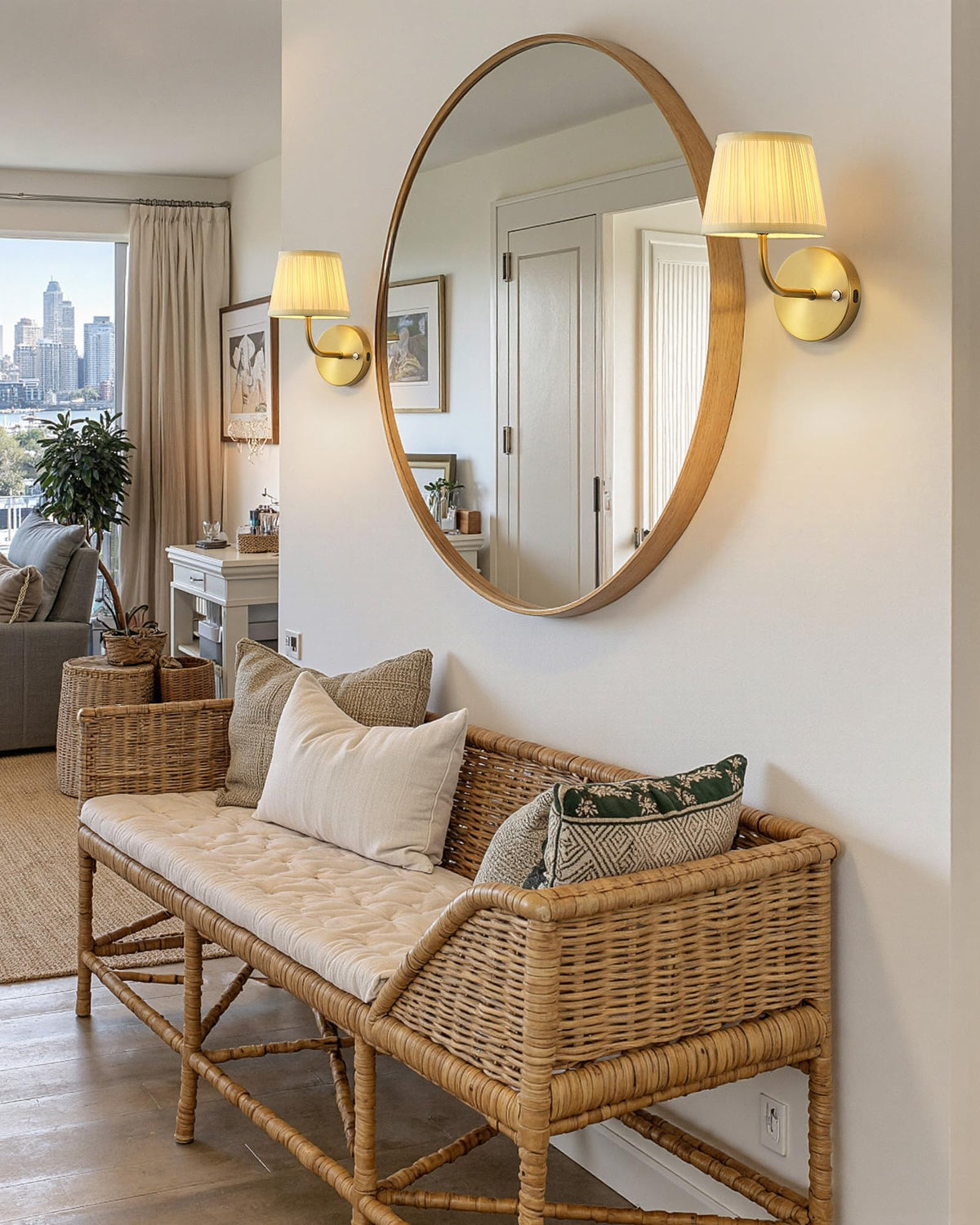 PUSU dual-sconce set enhances living spaces with balanced warm lighting.