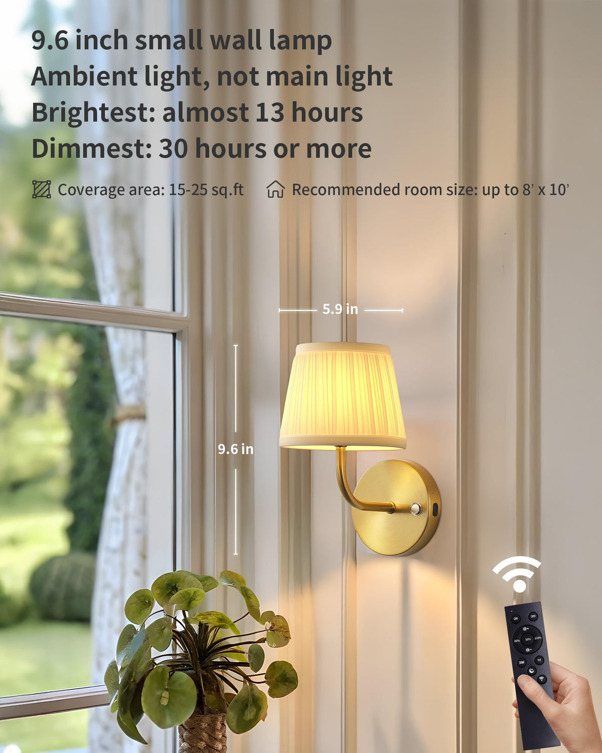 PUSU cordless gold sconce side view showing slim profile for hallways.
