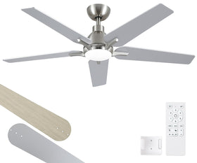 Putroad 52-inch ceiling fan with light in brushed nickel for large rooms.