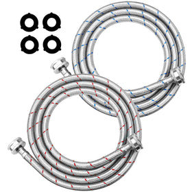 Puxyblue 6ft red braided washer hose close-up for hot water connection.