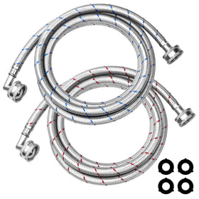Puxyblue 6ft red braided washer hose ready for hot water supply; color-coded for quick hookup.