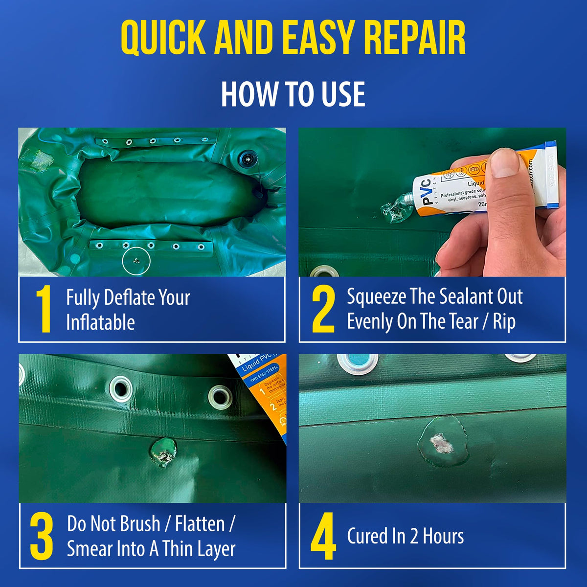 PVC Stitch liquid sealant being applied to a tear