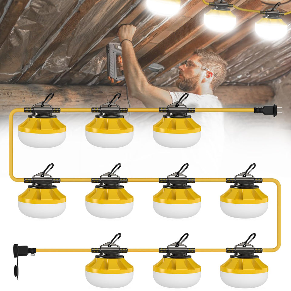Pvilub 100ft construction lights illuminate wide areas with strong daylight output.