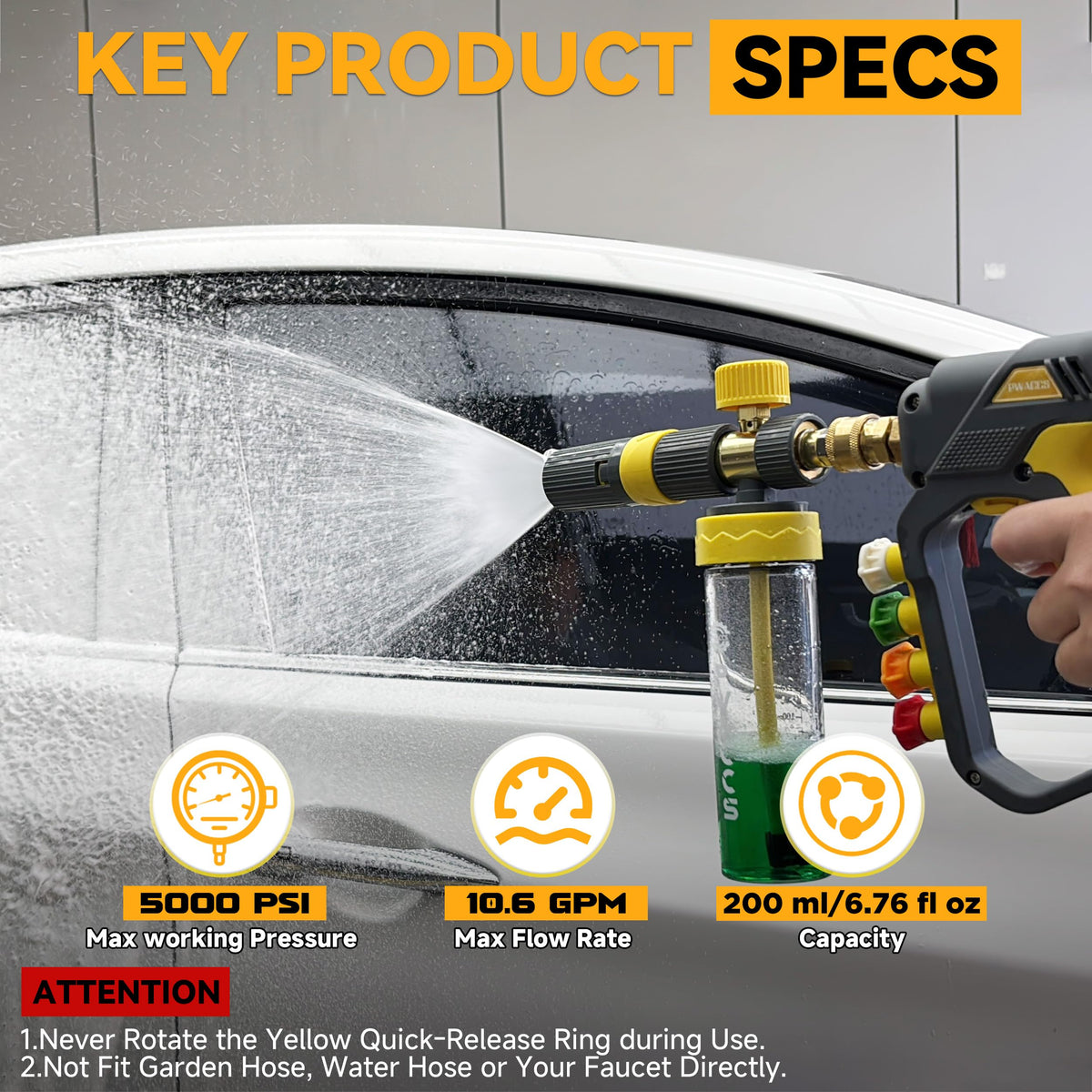 PWACCS dense cling foam lifts dirt without scrubbing.