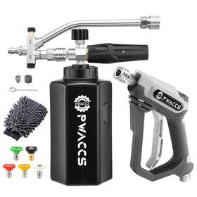 PWACCS foam gun with dual connector in action for fast, even foam coverage