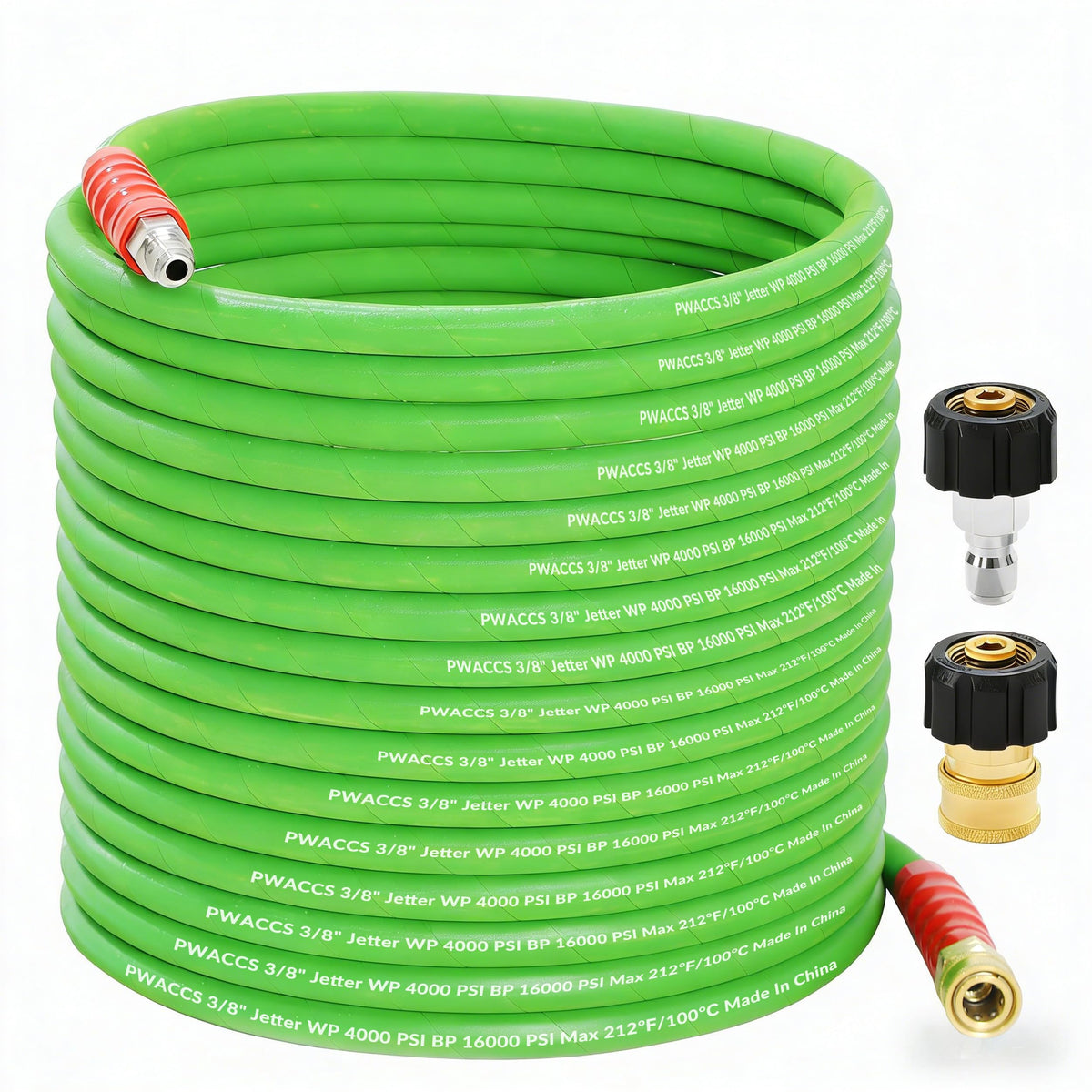 PWACCS pressure washer hose coiled for easy storage and rapid deployment