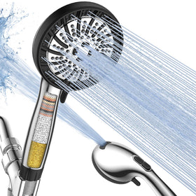 PWERAN chrome filtered shower head reduces chlorine for softer skin and hair.