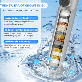 PWERAN filtered shower head with on/off switch for quick water control