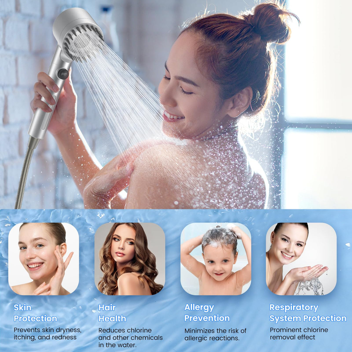 PWERAN power wash mode for post-shower cleaning of tubs and walls