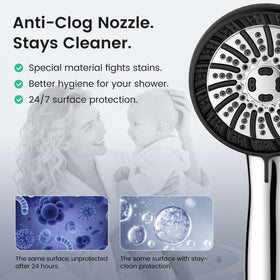 PWERAN soft silicone nozzles resist mineral buildup for consistent spray.
