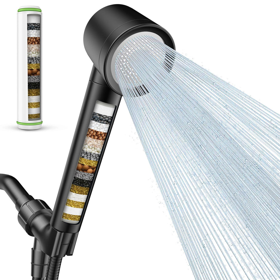 PWERAN filtered shower head handheld with powerful spray for quick rinses
