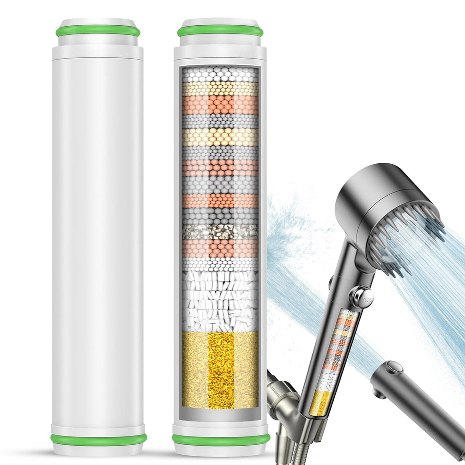 PWERAN 18-stage core matrices filter diagram for cleaner shower water.