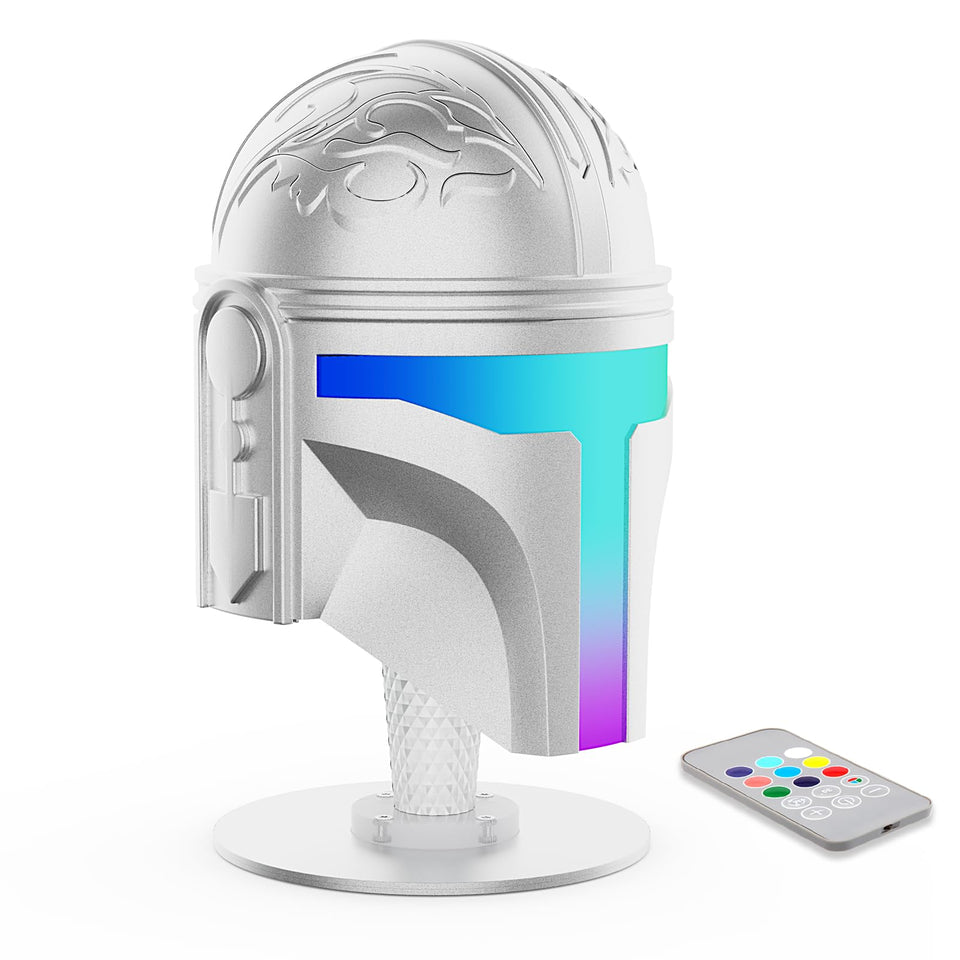 PXXGOGO Wars Helmet Night Light with hand-polished metal decor on a desk