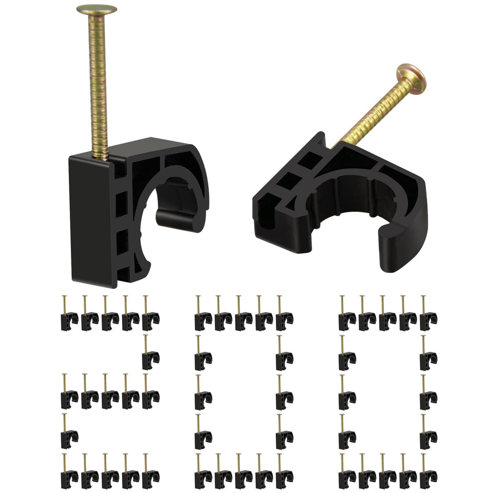 PXZBLG 200-pack J-hook clamps with nails ready for quick pipe mounting.