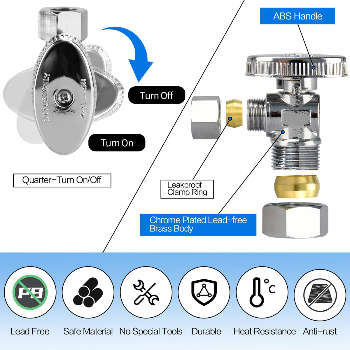 PXZBLG chrome plated brass body for durable, corrosion resistant use.