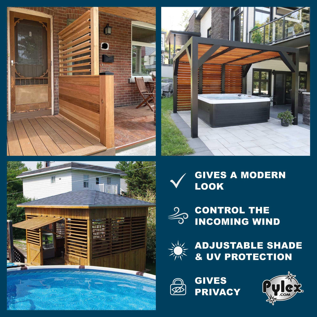 Pylex Deck Sunblind System hardware kit includes screws and guides for quick installation.