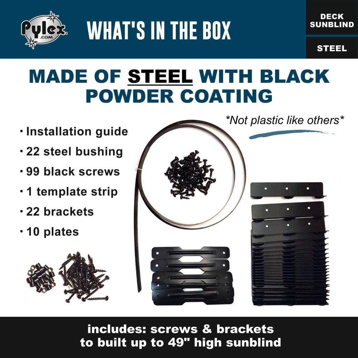 Pylex Deck Sunblind System mounting dimensions ensure compatibility with up to 11 boards.