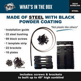 Pylex Deck Sunblind System mounting dimensions ensure compatibility with up to 11 boards.