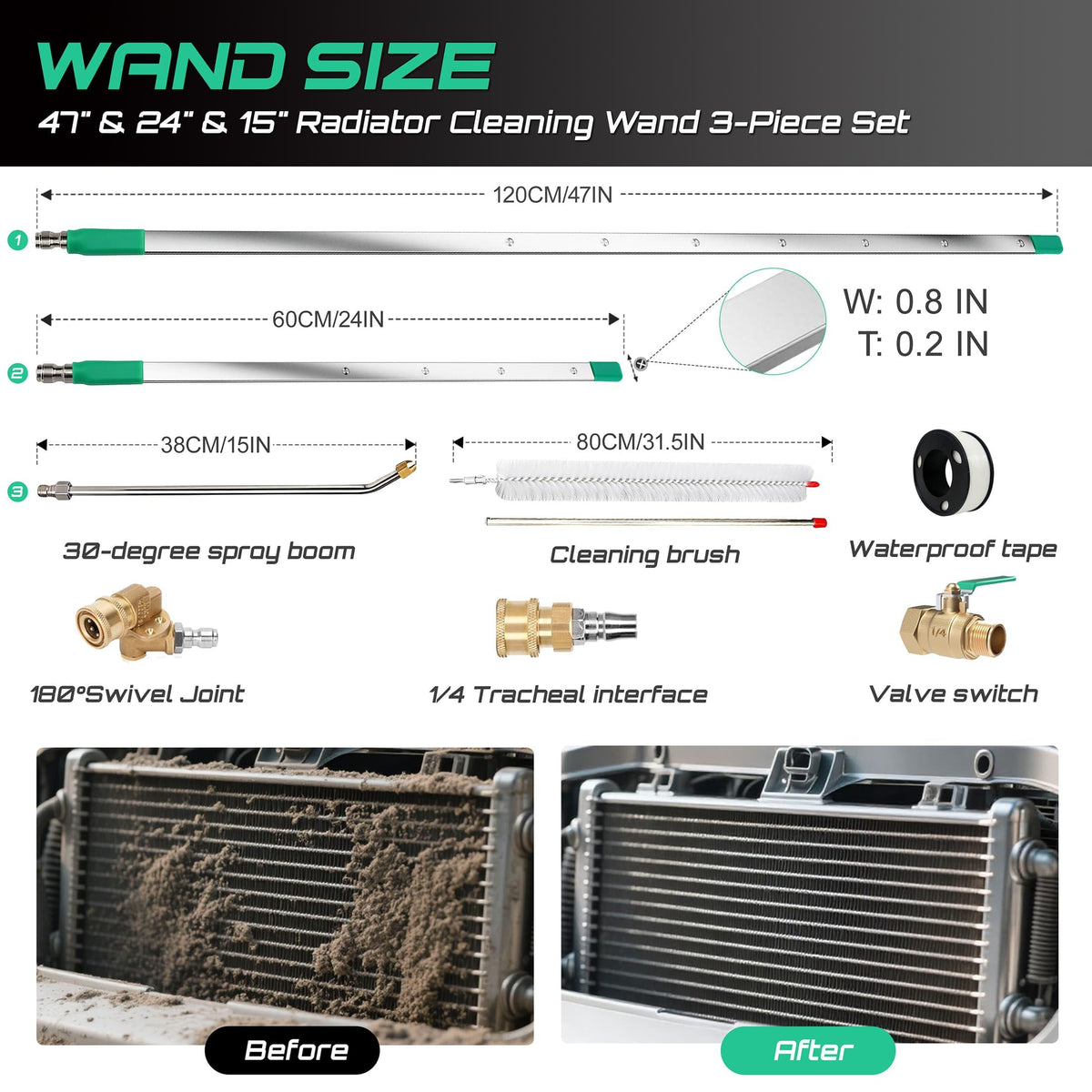PYQPYQ 24-inch radiator cleaning wand ideal for standard cars and pickups.