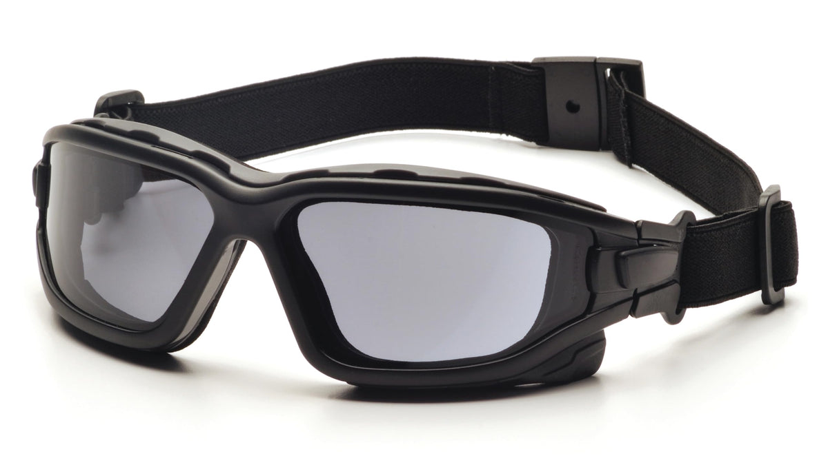 Pyramex I-Force Slim safety goggles with black frame and gray anti-fog lens for clear peripheral vision.