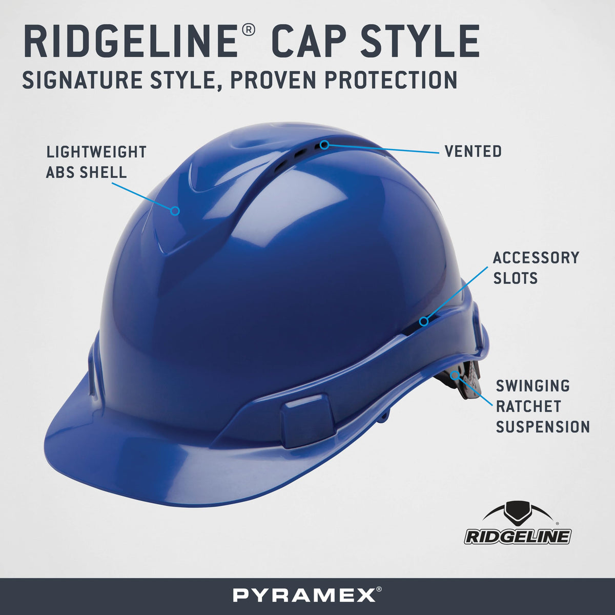 Pyramex Ridgeline cap-style hard hat rear view with ventilation