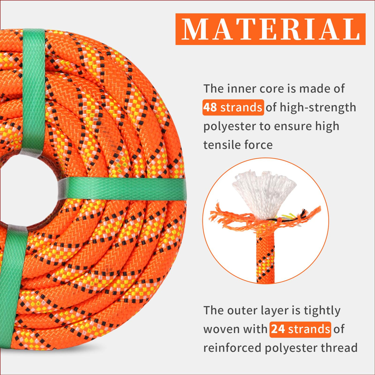 Pyroclastia Arborist Rigging Rope close-up reveals 48-strand core for strength.