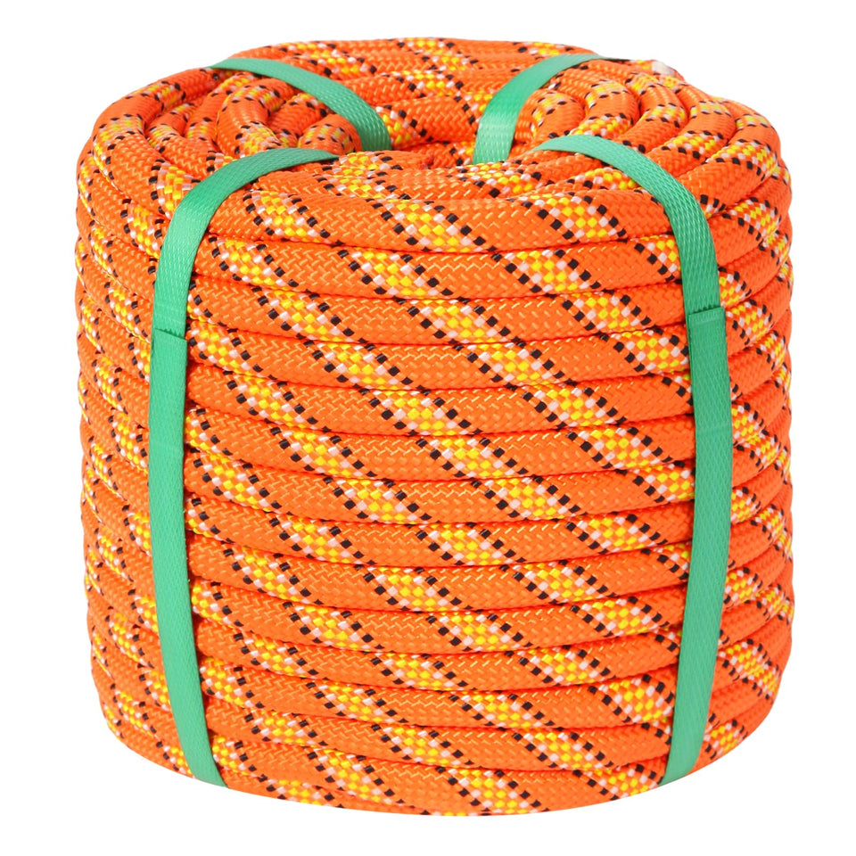 Pyroclastia Arborist Rigging Rope, orange 100ft view, ideal for tree removal and limb lowering.