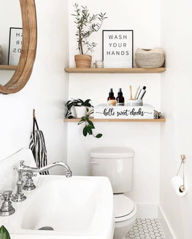PZJIEAN Farmhouse bathroom decor tray with natural wood finish.