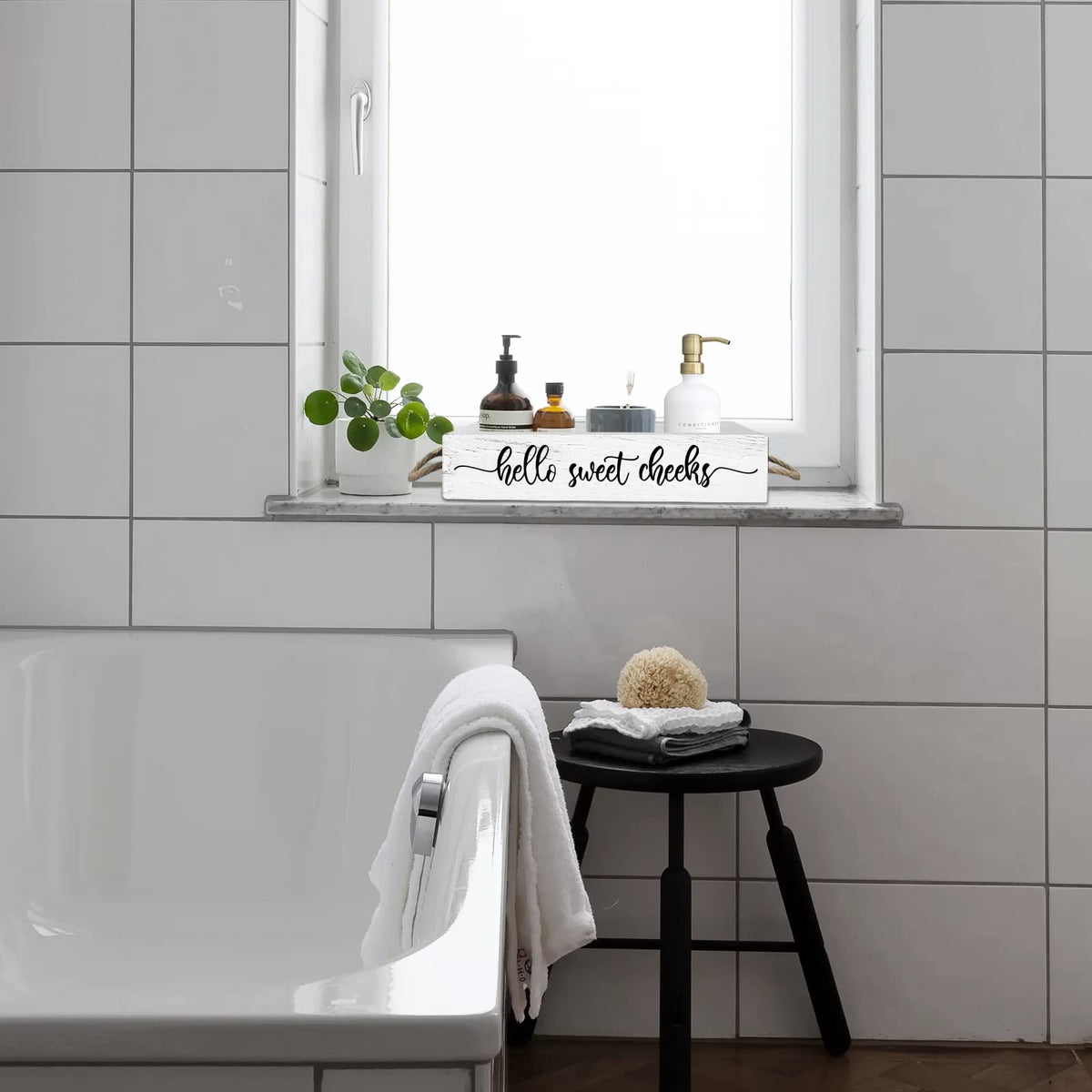 PZJIEAN Solid wood with hemp rope adds durable bathroom storage.