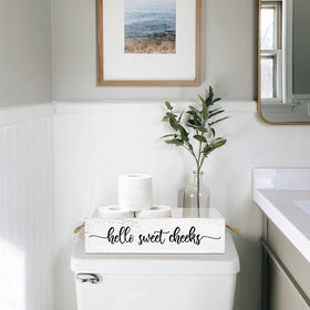 PZJIEAN Toilet tank basket in wood for sturdy organization.