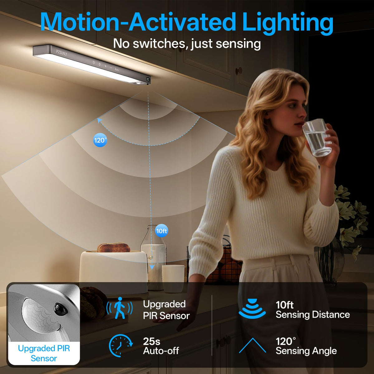 PZSUNLY adjustable brightness levels for precise cabinet illumination.