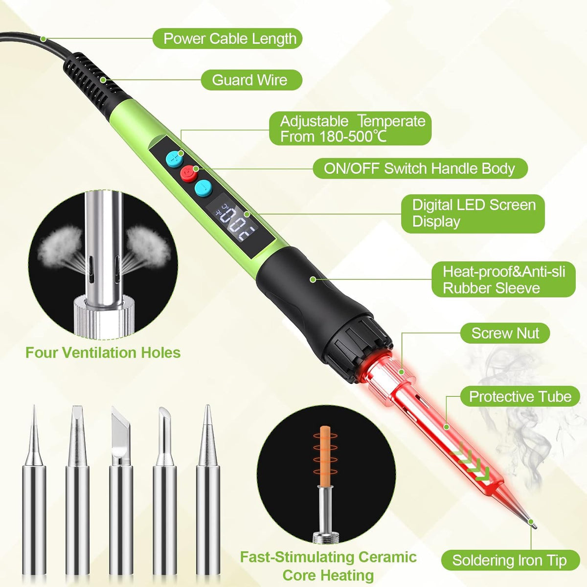 Q-MING ceramic heater delivers quick, stable heat for clean joints.