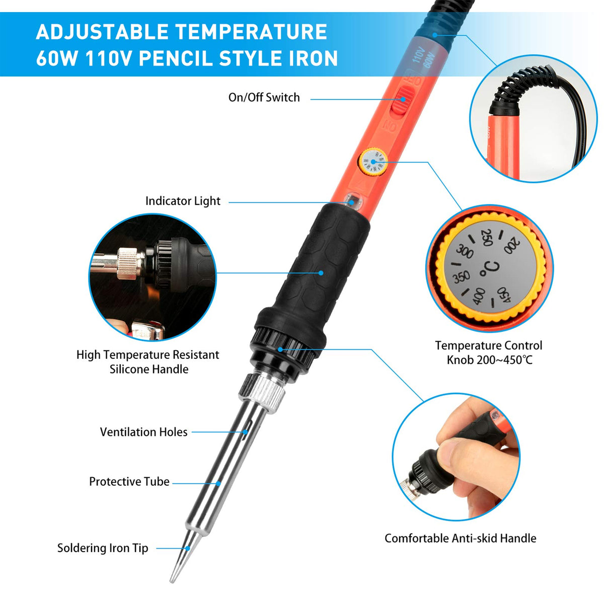 Q-MING soldering iron kit stand promoting safe use