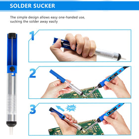 Q-MING soldering stand with cleaning sponge for organized workspace.