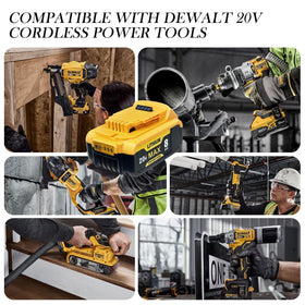 qamqfsou 20V max compatibility with Dewalt tools and chargers.
