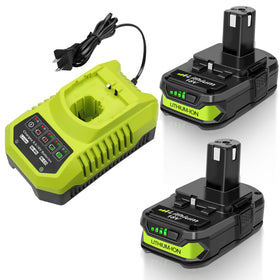 QANAVIROX two 18V batteries powering Ryobi ONE+ tools.