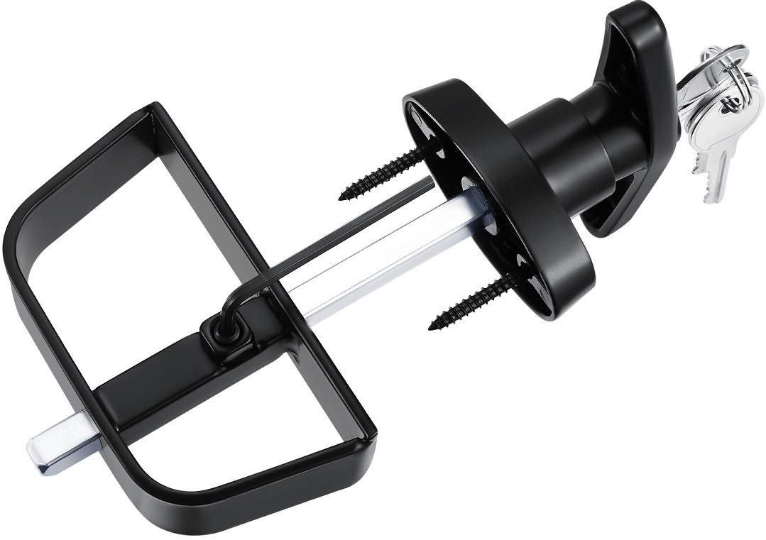 QANVEE front T-handle lock on rugged shed door for secure access.