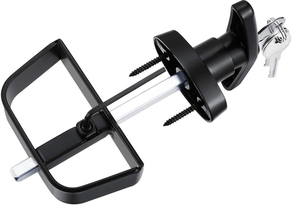 QANVEE front T-handle lock on rugged shed door for secure access.